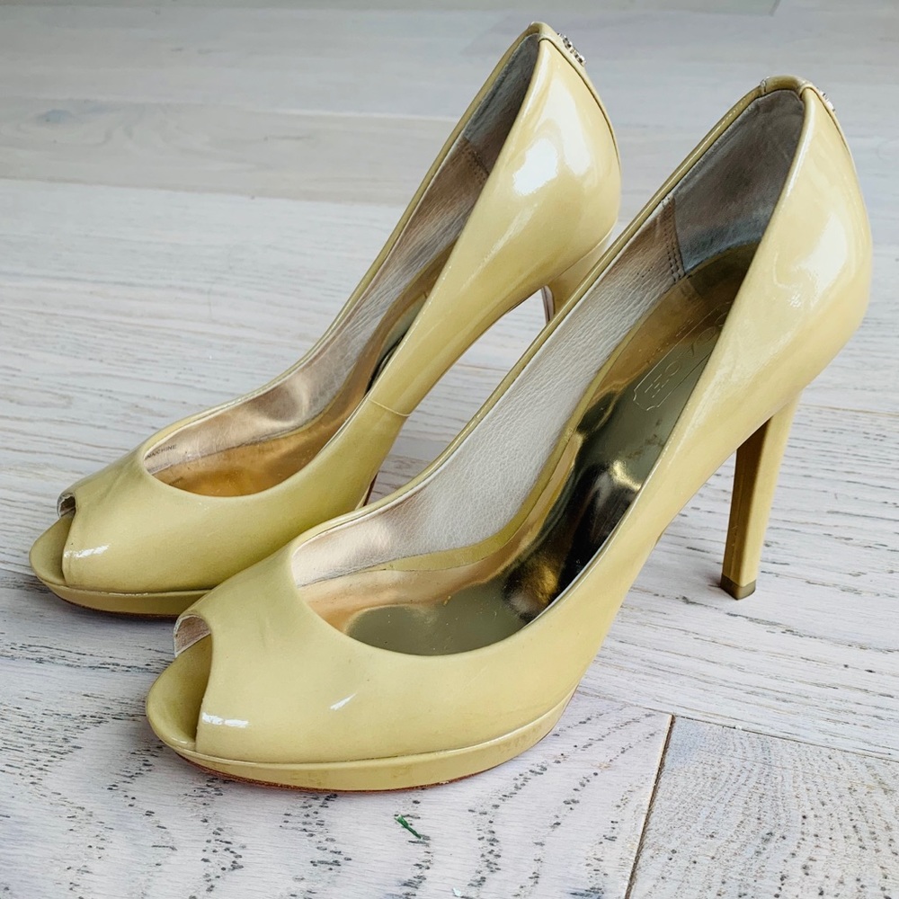 Coach Nude Patent Leather Peep-toe Stiletto Heels